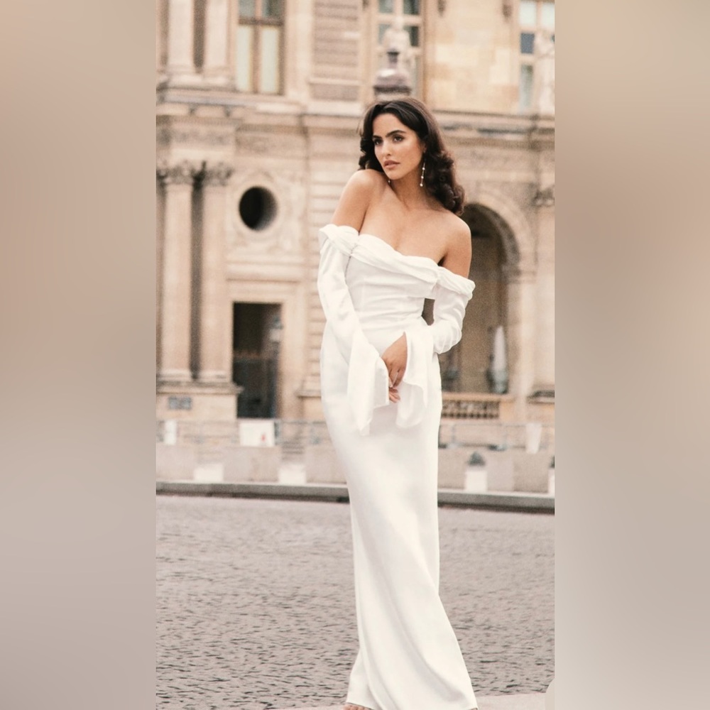 Meshki GISELLE Off Shoulder Cowl Neck Maxi Dress - White